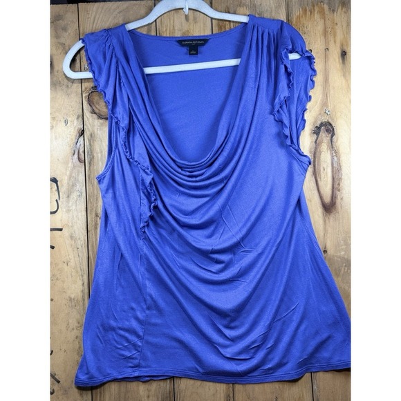 Banana Republic Blue  Asymmetric Draped Ruffle Blouse Top size L Women's - Picture 1 of 11